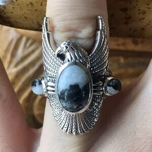 White Buffalo Turquoise Sterling Silver Eagle Ring Size 6